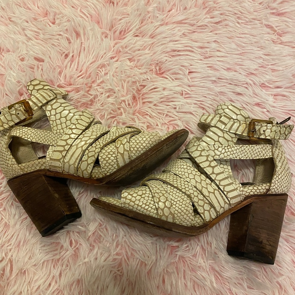 Freebird Cream Croc-Embossed Heels